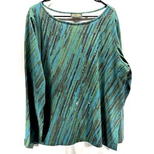 Bob Mackie Womens Wearable Art Sequined Long Sleeve Blouse XL